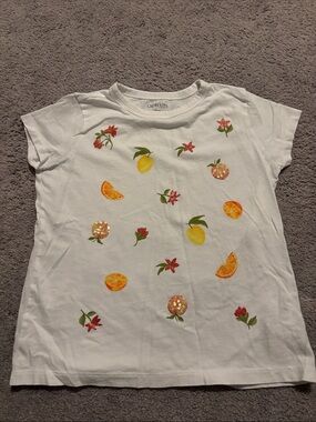 Crewcuts White Short Sleeve Tee with Citrus & Floral Motif